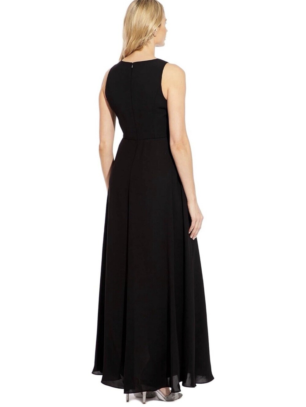 ADRIANNA PAPELL Crepe Overlay Formal One Piece Jumpsuit Size 6 Black/Ivory $179 - Picture 2 of 10